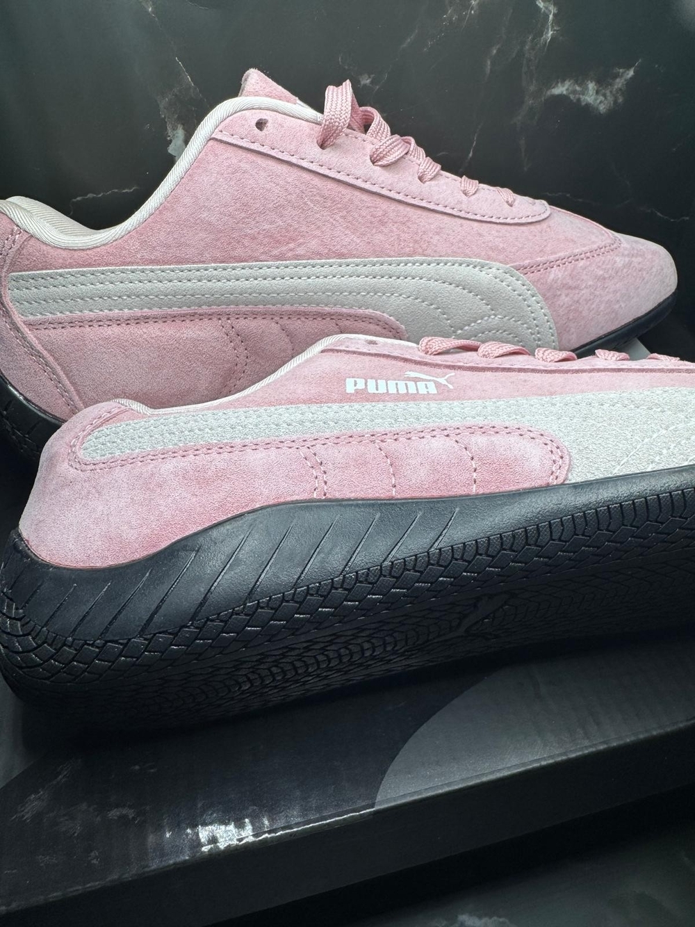 Puma Pink Suede Low-Top Sneakers with White Stripe